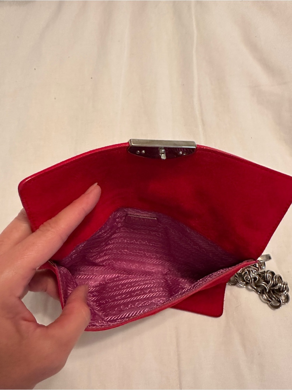 Prada Red Suede Mini Shoulder Bag with Silver Chain - Picture 7 of 7